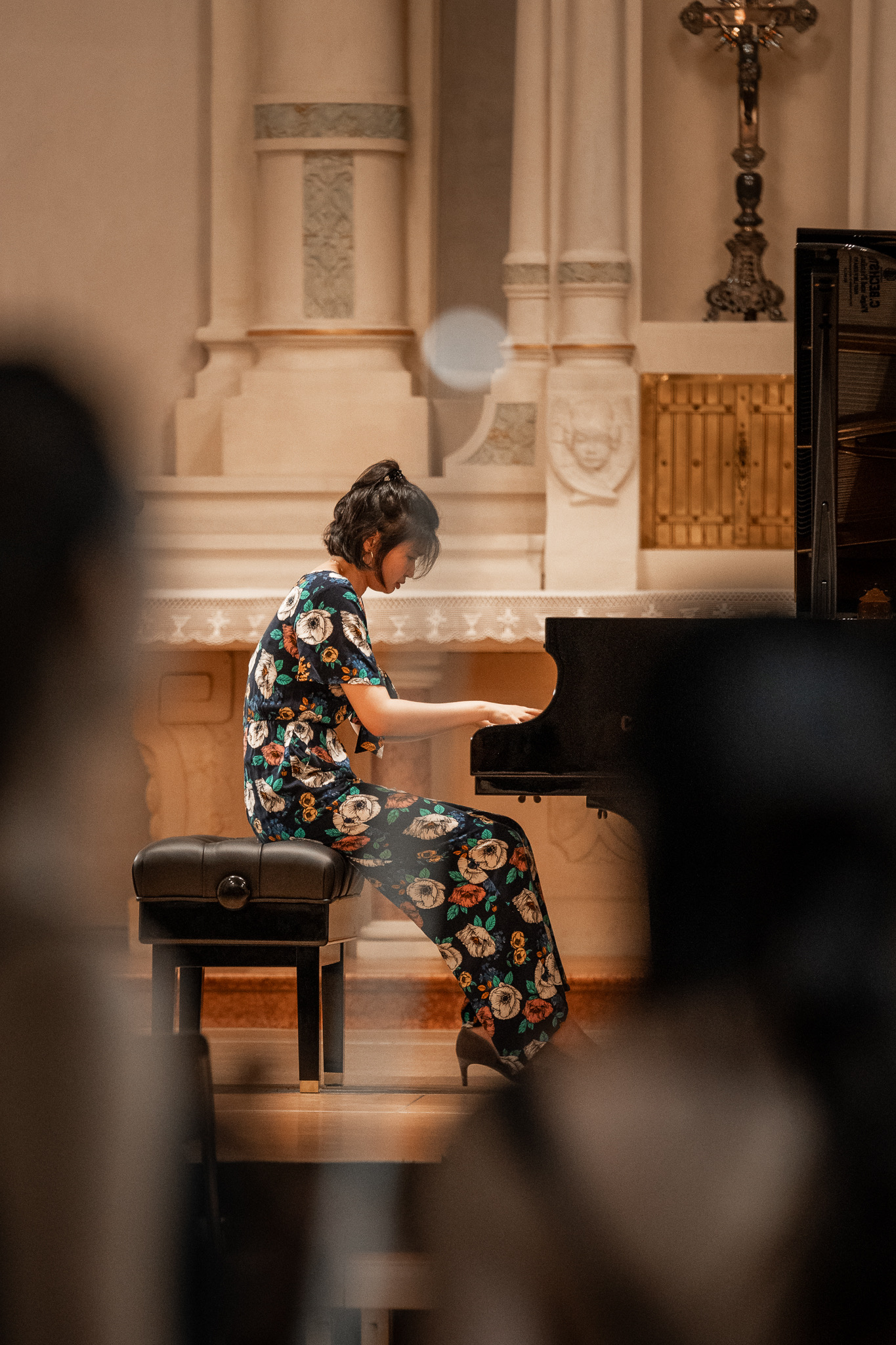 Black and white photo of Cicy Li with a guest